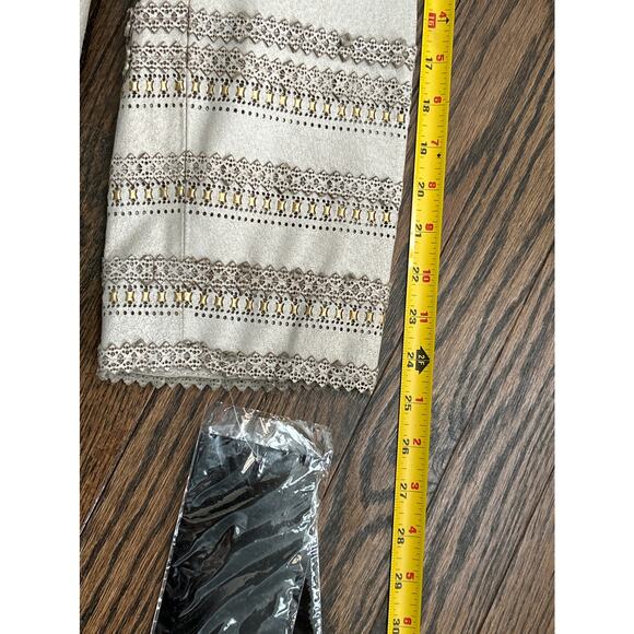 Pamela McCoy 1X Couture Beige Distressed Leather Gold Accents Jacket NWT - Picture 9 of 12